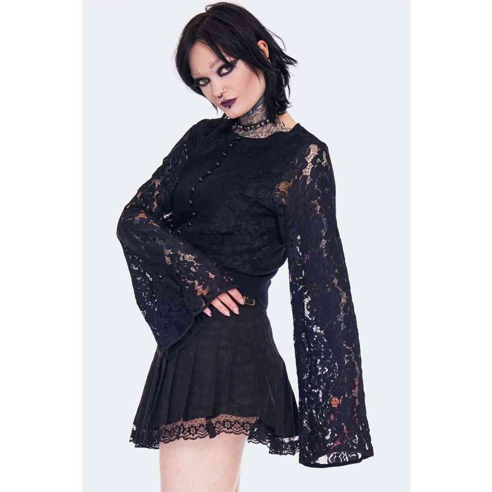 Jawbreaker - Lace Flare Sleeve Cardigan - Noir